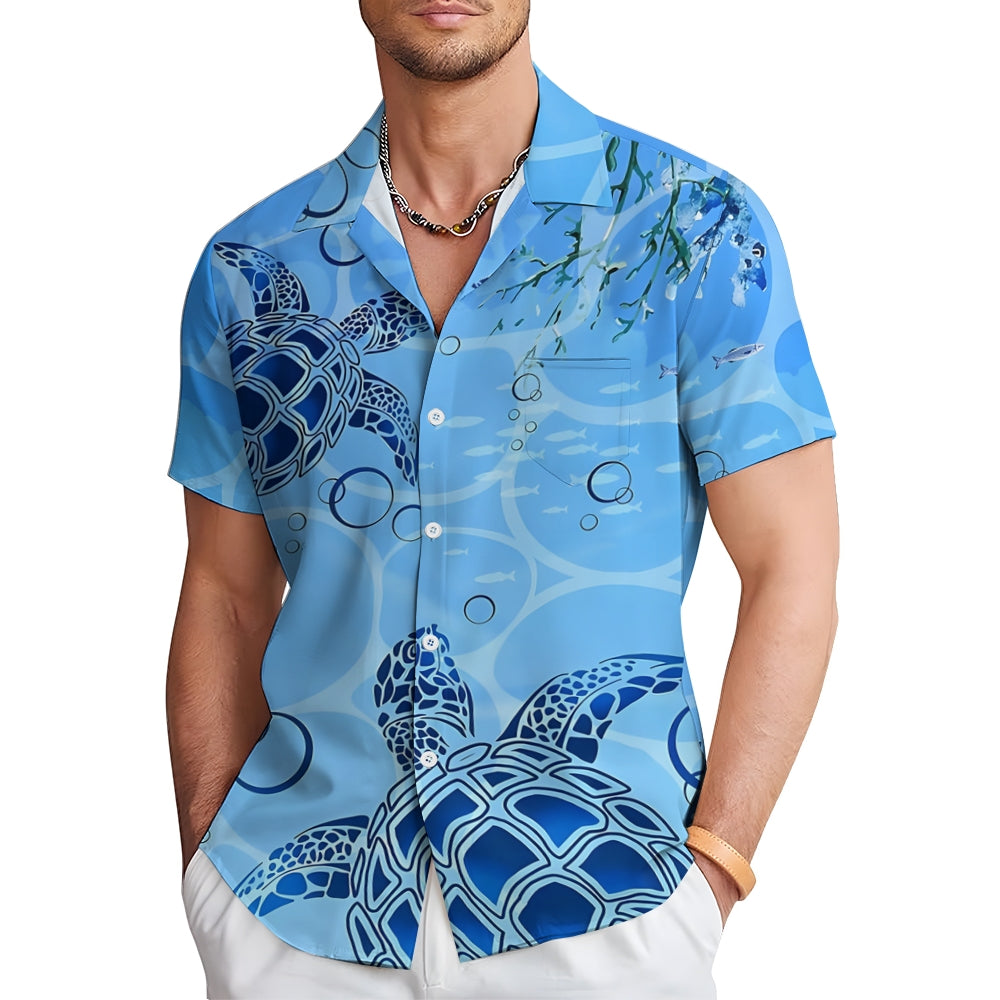 Ocean Turtle Art Print Casual Short Sleeve Shirt 2410005537