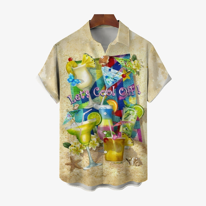 Hawaiian Cocktail Beach Print Short Sleeve Shirt 2412010035