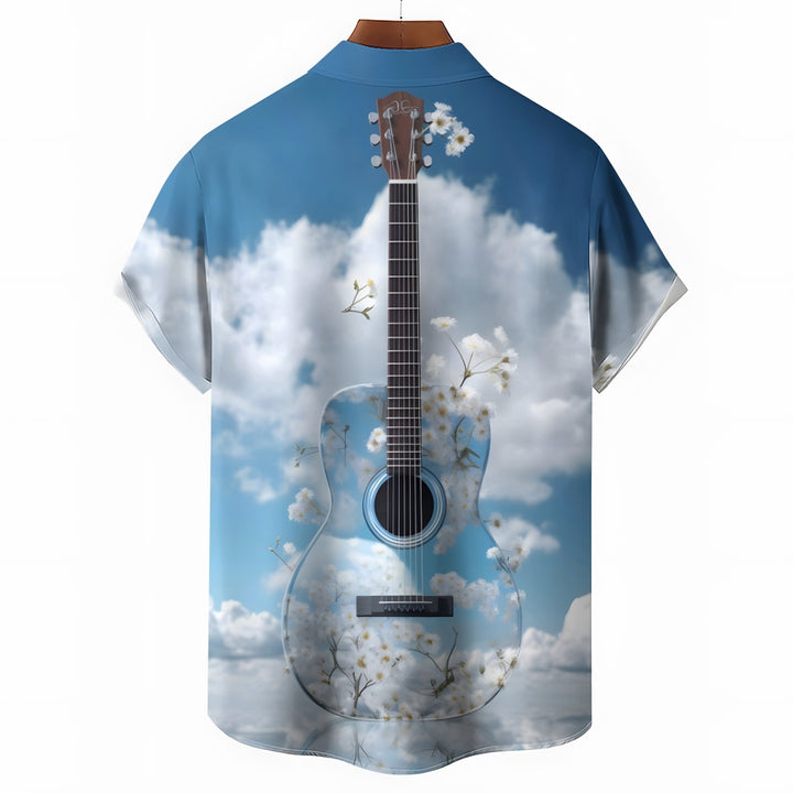 Guitar Print Casual Oversized Short Sleeve Shirt 2406003225