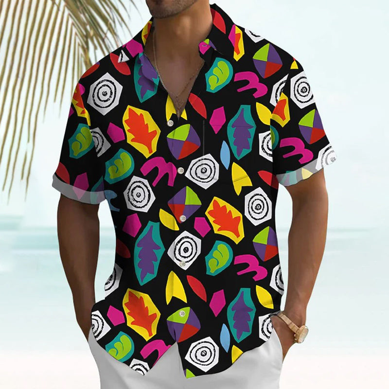 Men's Retro 80s Geometric Cartoon Hawaiian Shirt