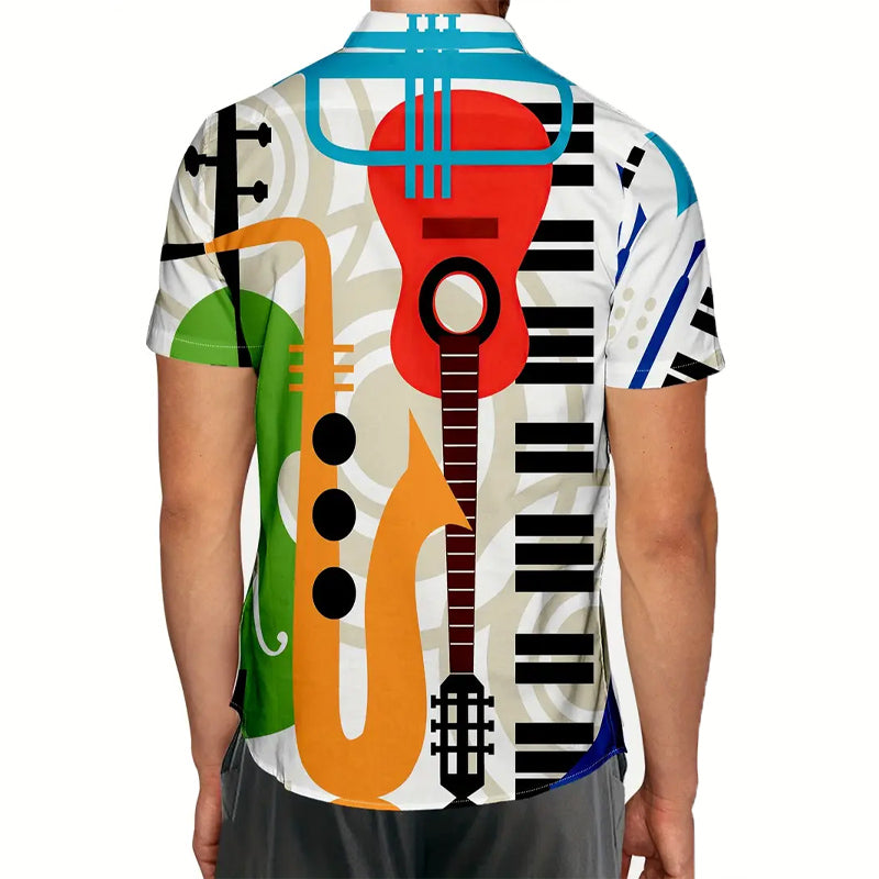 Vibrant Musical Instruments Print Short Sleeve Shirt