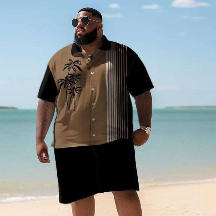Men's Plus Size Hawaiian Art Color Block Shirt Shorts Suit