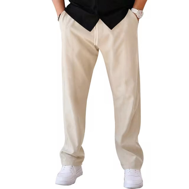 Men Casual Loose Drawstring Wide Leg Straight Trousers