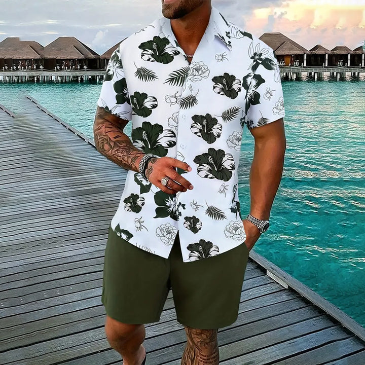 Men's Tropical Paradise Leaf Print 2Pcs Outfit Set
