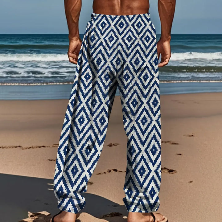 Men's Allover Rhombus Print Pants With Drawstring