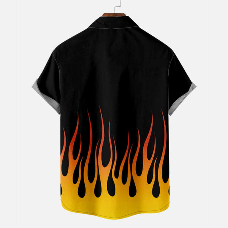 Men's Classic Flame Design with Car Short Sleeve Shirt