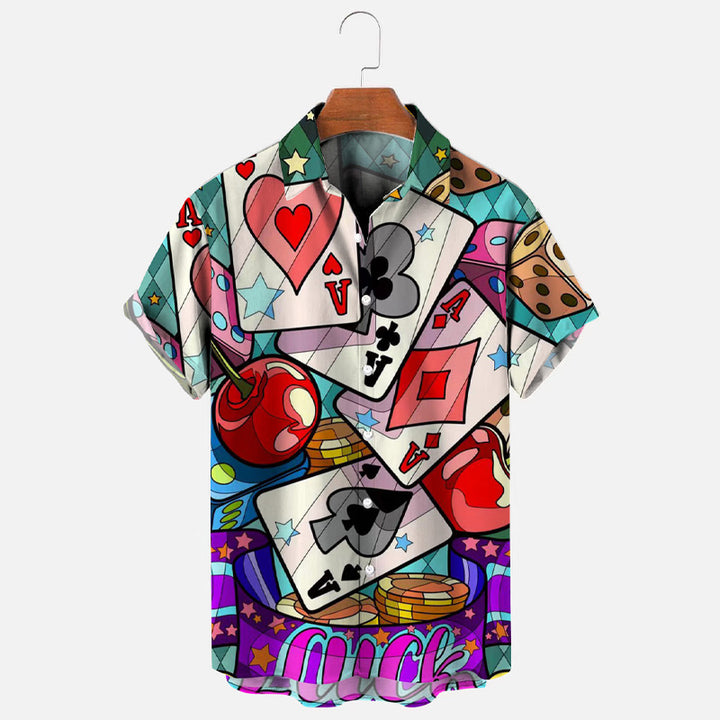 Men's Lucky Playing Card Print Casual Short-sleeved Shirt