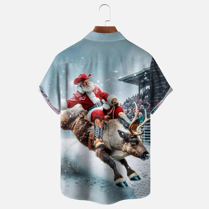 Men's Wild Santa Cowboy Short Sleeve Shirt