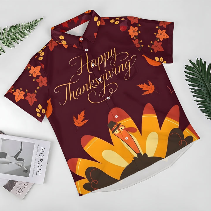 Happy Thanksgiving Turkey Casual Short Sleeve Shirt 2409009545