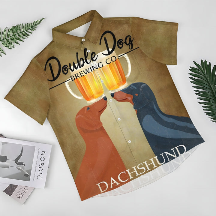 Dachshund Beer Print Casual Oversized Short Sleeve Shirt 2407003569