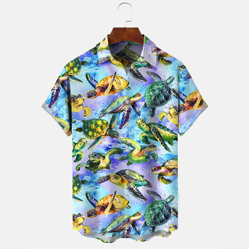 Ocean Turtle Button Casual Short Sleeve Shirt