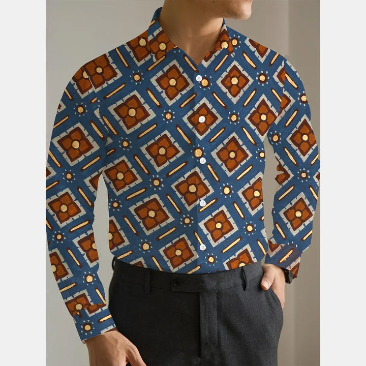 Men's Geometric Print Long-sleeved Shirt