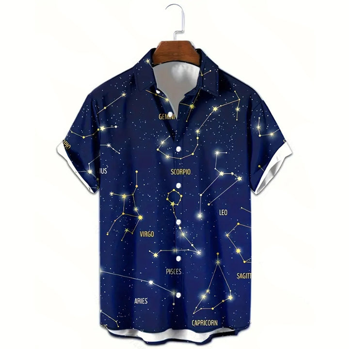 Men's Constellation Geometric Print Button-Up Shirt