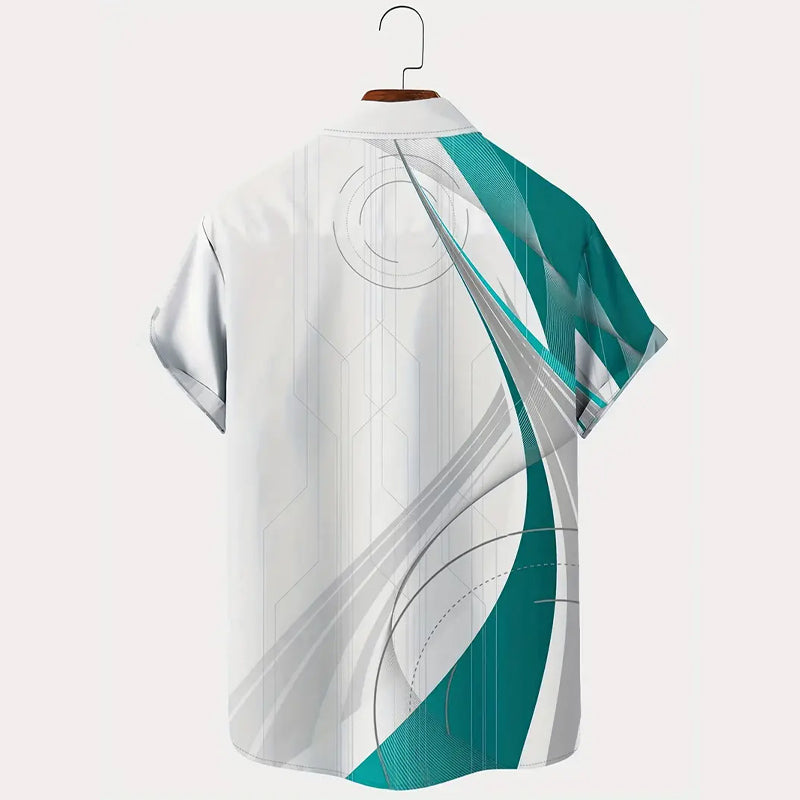 Men's Gradient Geometric Art Button-up Lapel Shirt