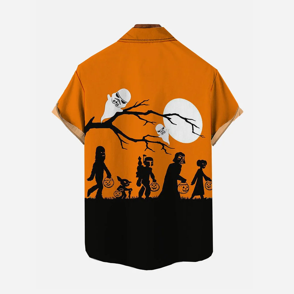 Halloween silhouette print short-sleeved shirt