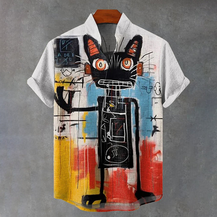 Abstract Black Cat Art Print Casual Shirt