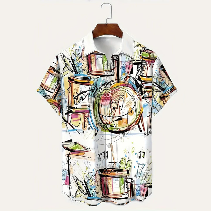 Men's Graffiti Pattern Print Short Sleeve Lapel Shirt