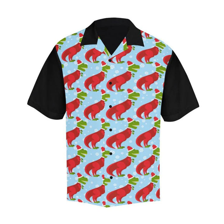 Men's Christmas hat dinosaur print short sleeve shirt