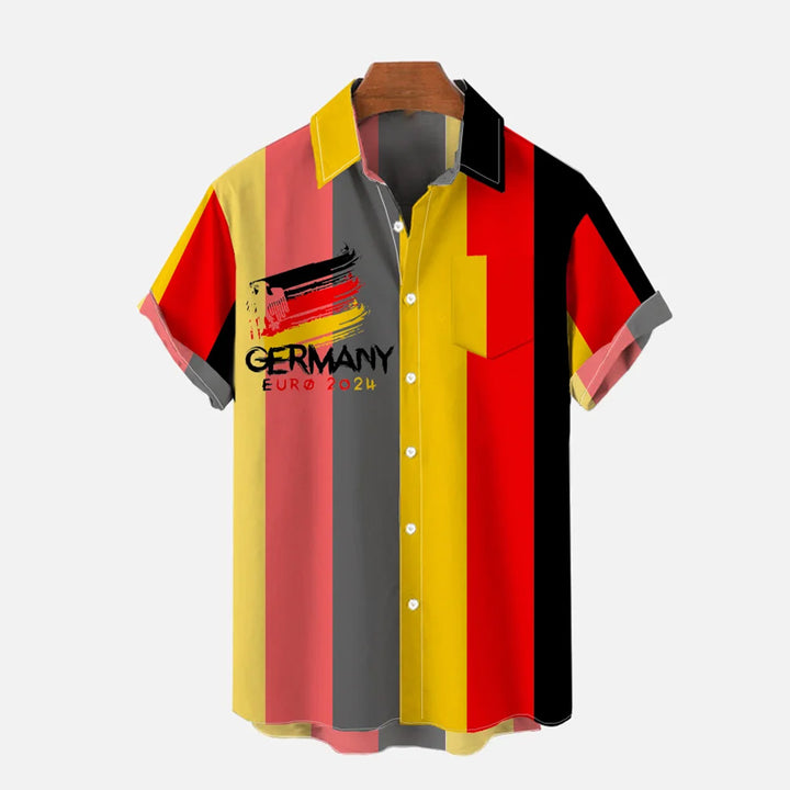 Germany Flag Hawaiian Striped Printing Short Sleeve Shirt