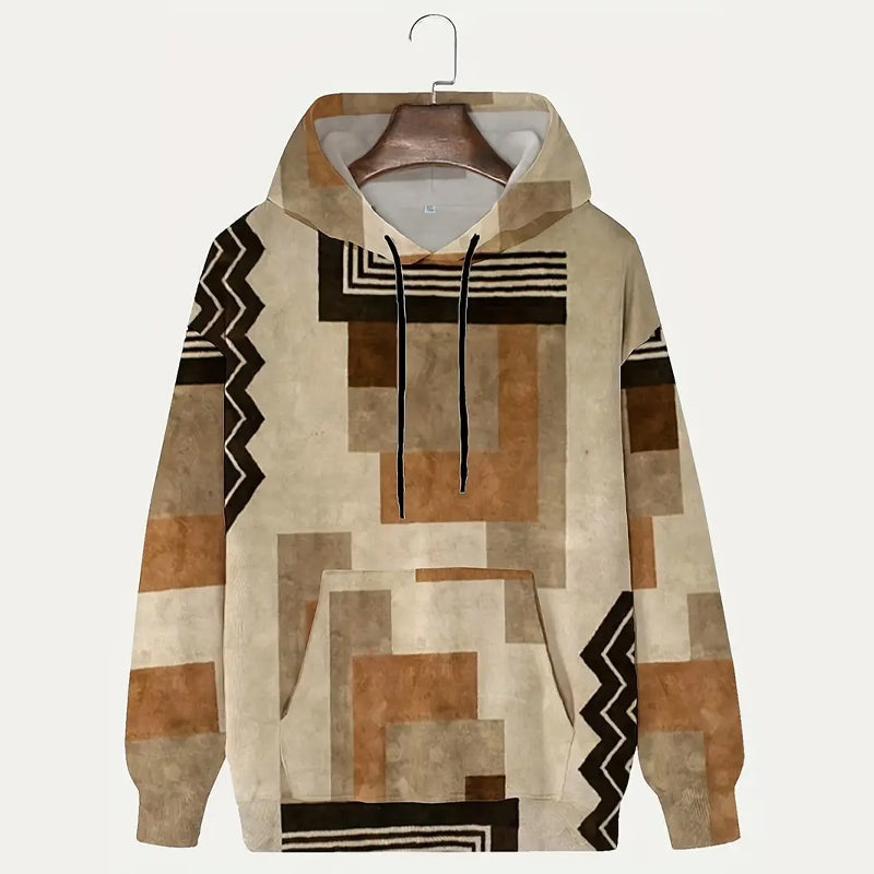 Plus Size Mens Stylish Vintage Pattern Hoodie