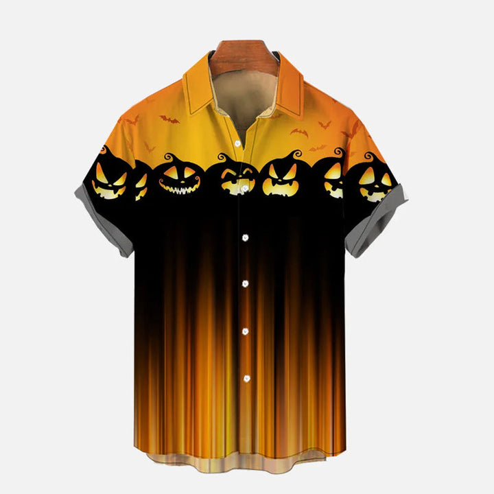 Halloween Pumpkin Line Casual Print Short-Sleeved Shirt