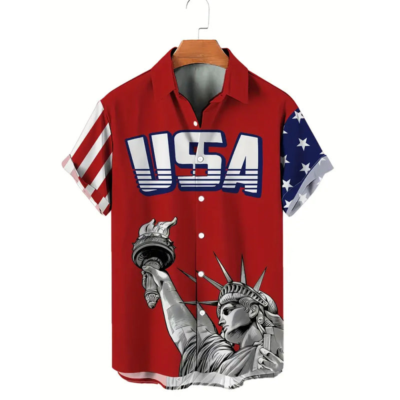 Men's Independence Day Flag Pattern Print Shirt 2406000118