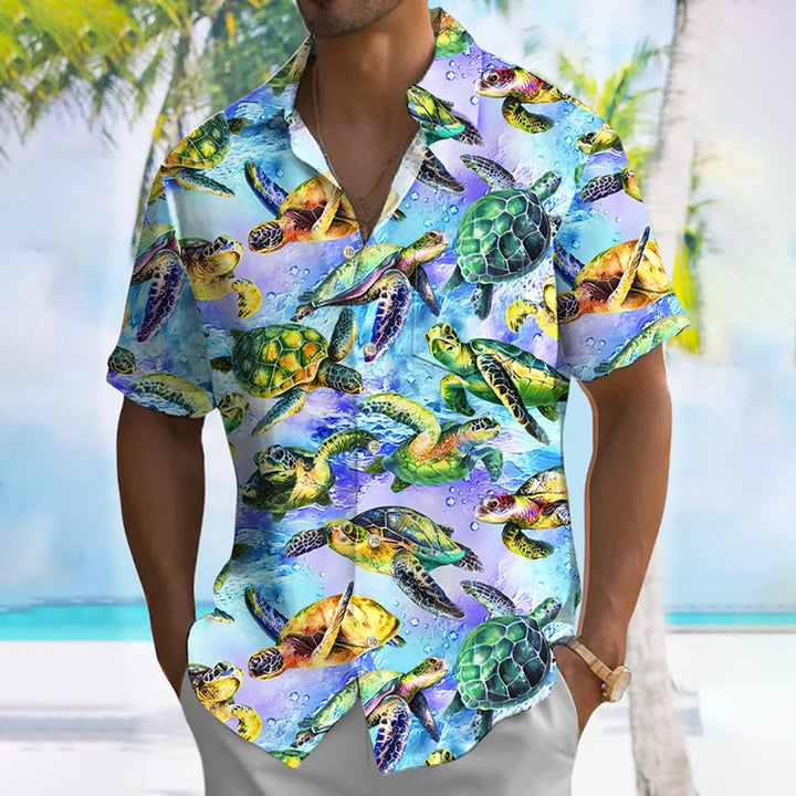 Ocean Turtle Button Casual Short Sleeve Shirt