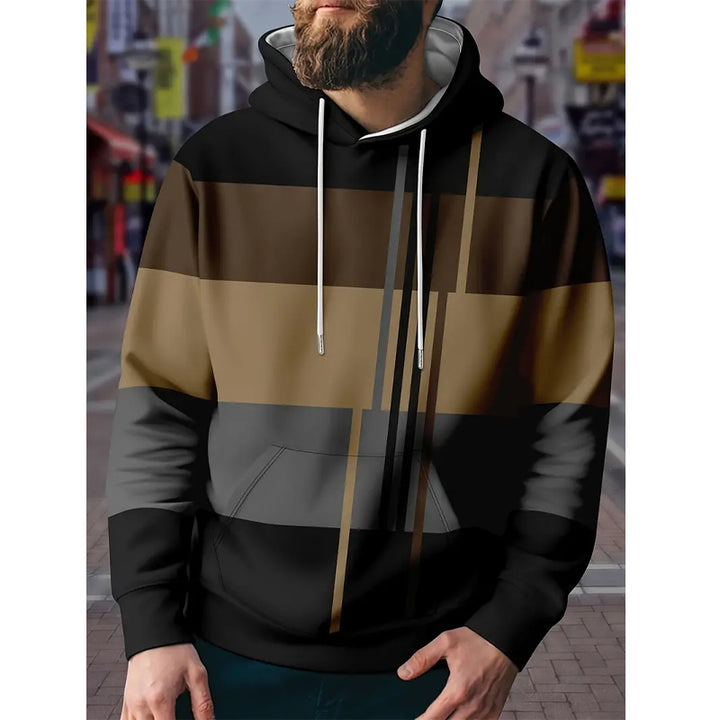 Mens Colorblock Print Roomy Kangaroo Pocket Hoodie