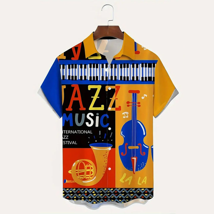 Plus Size Men's Guitar Graphic Print Short Sleeve Shirt