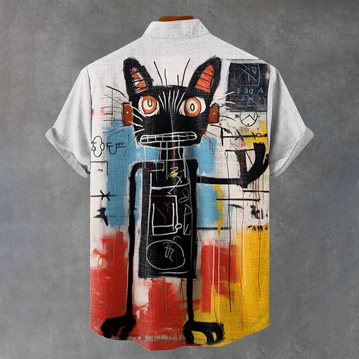 Abstract Black Cat Art Print Casual Shirt