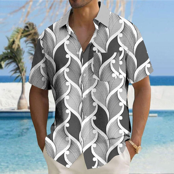 Men's Geometric Color Block Printed Short Sleeve Shirts