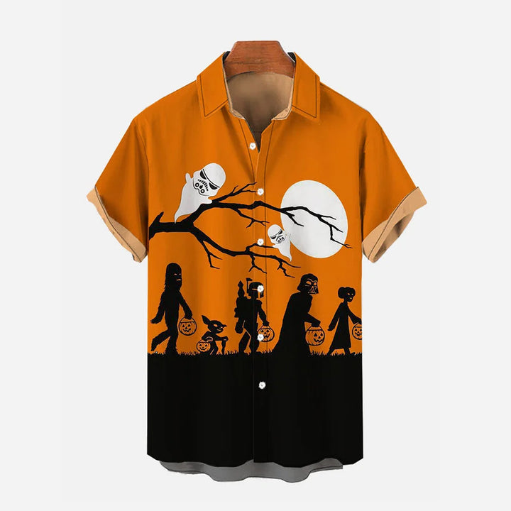 Halloween silhouette print short-sleeved shirt