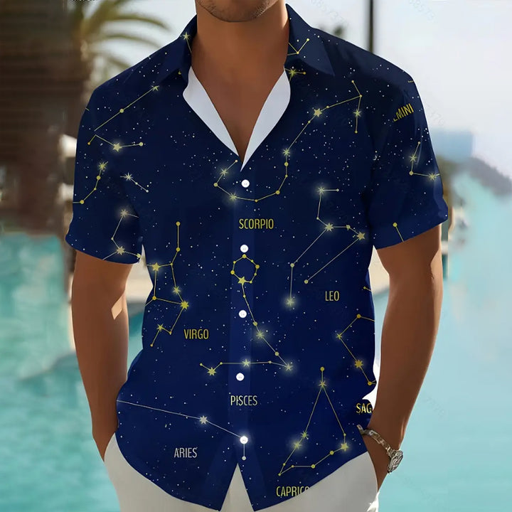 Men's Constellation Geometric Print Button-Up Shirt