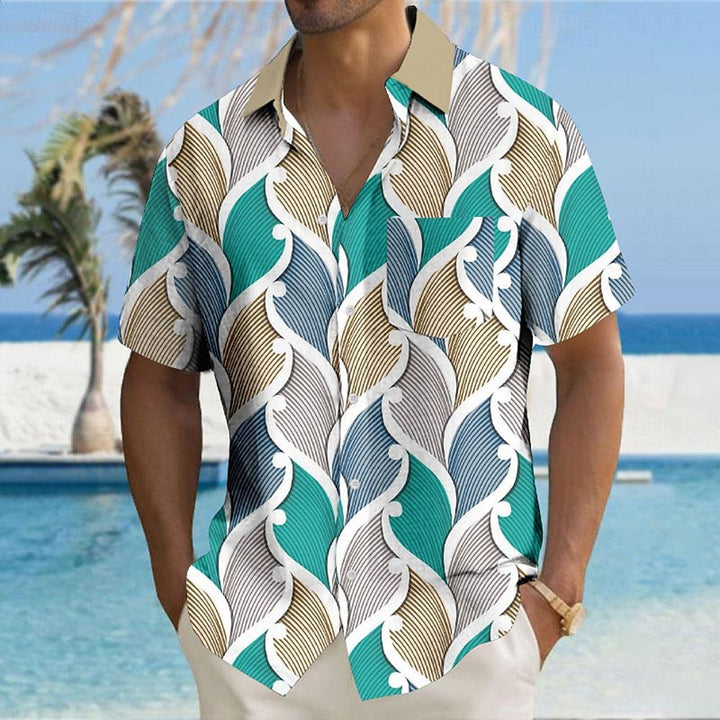 Men's Geometric Color Block Printed Short Sleeve Shirts