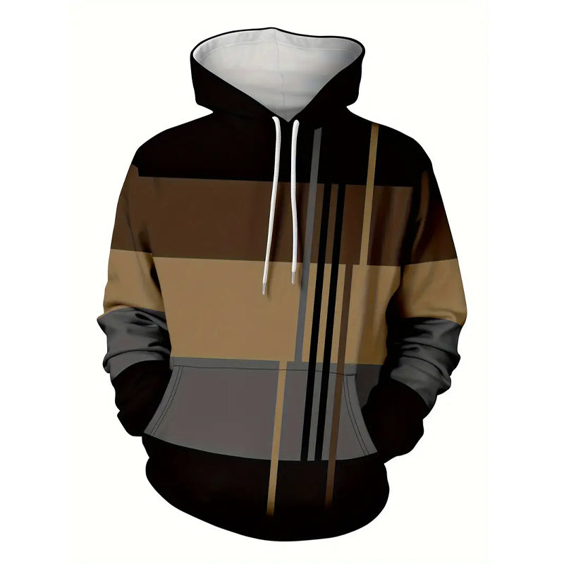 Mens Colorblock Print Roomy Kangaroo Pocket Hoodie