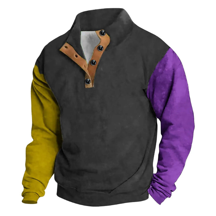 Men's Zip-Up Color Block Long Sleeve Sweatshirt