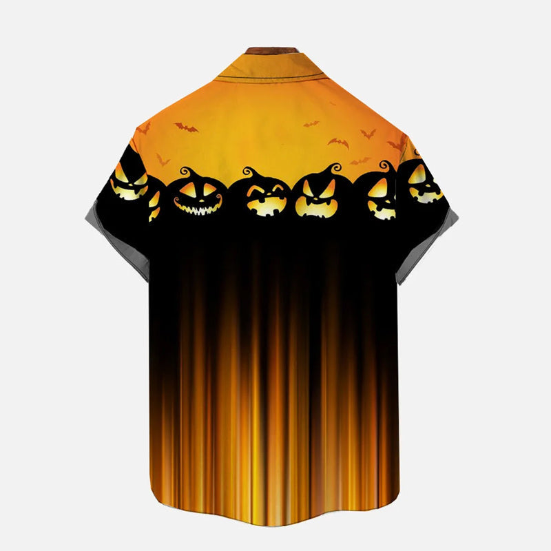 Halloween Pumpkin Line Casual Print Short-Sleeved Shirt