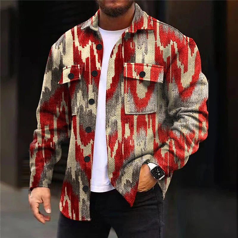 Men's Geometry Printed Long Sleeve Casual Jacket