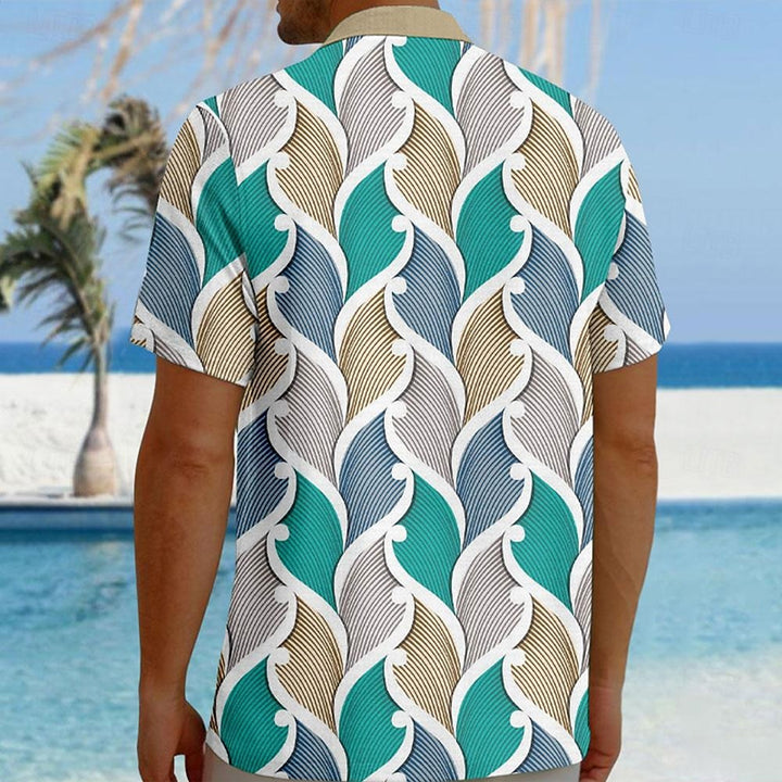 Men's Geometric Color Block Printed Short Sleeve Shirts