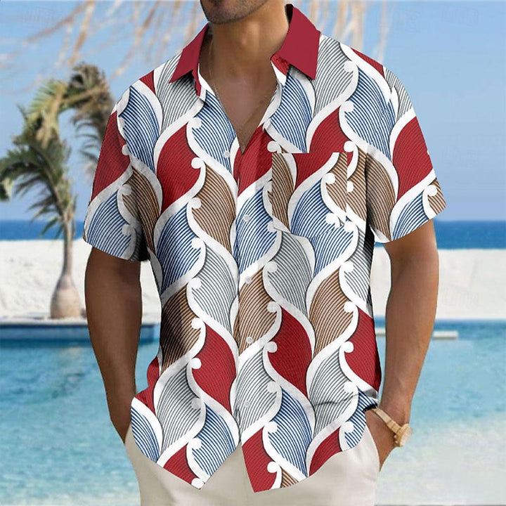 Men's Geometric Color Block Printed Short Sleeve Shirts