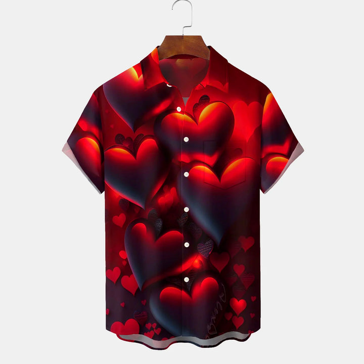 Australia Day Valentine's Day Gradient Heart Print Men's Button Pocket Short Sleeve Shirt