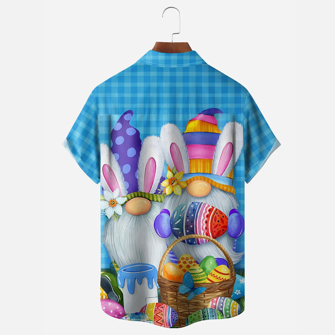 Men's Cute Animal Easter Egg Print Short Sleeve Shirt