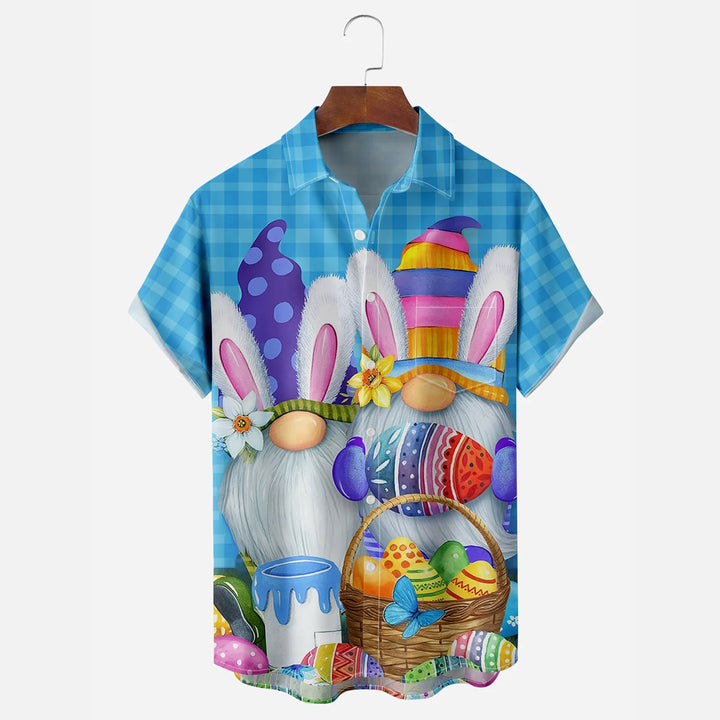 Men's Cute Animal Easter Egg Print Short Sleeve Shirt