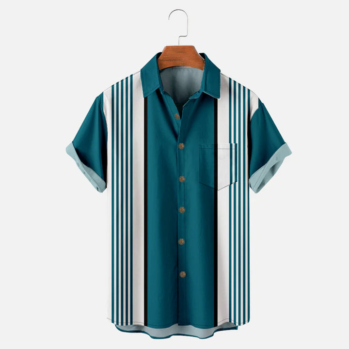 Men's Classic Striped Bowling Short Sleeve Shirt