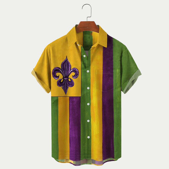 Men's Mardi Gras Flag Print Short Sleeve Shirt