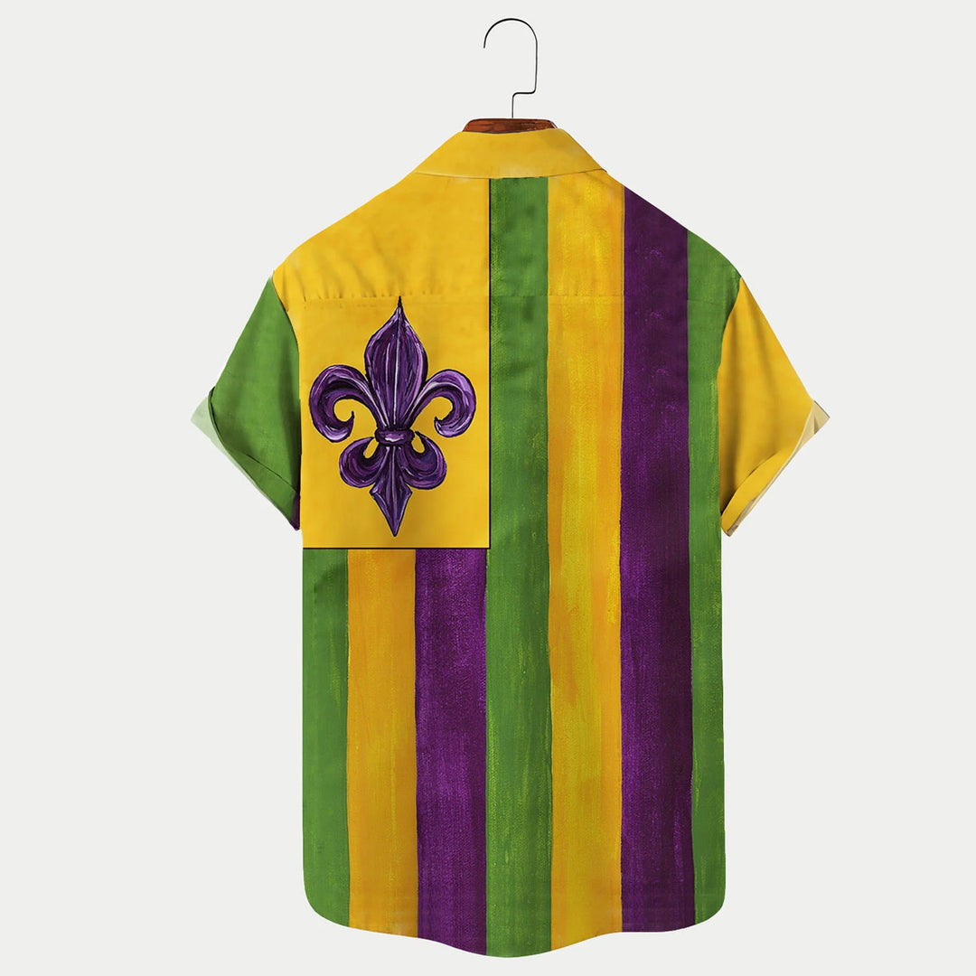 Men's Mardi Gras Flag Print Short Sleeve Shirt