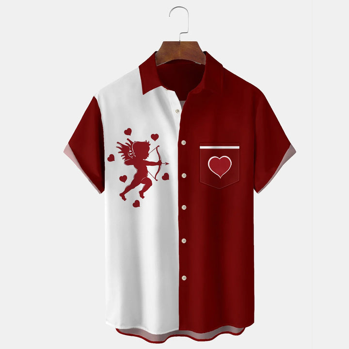 Valentine's Day Cupid Heart Print Short Sleeve Shirt