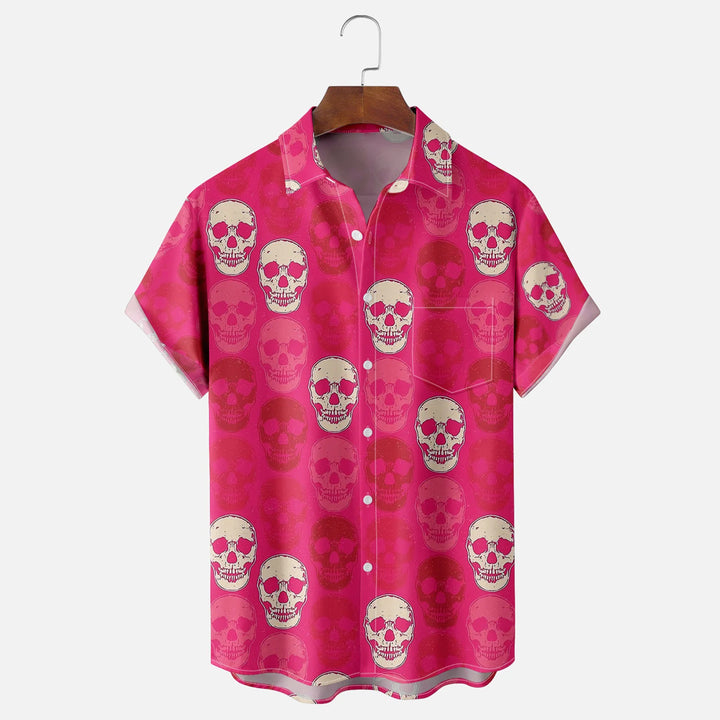 Men's Casual Wicking Skull Print Short Sleeve Shirt