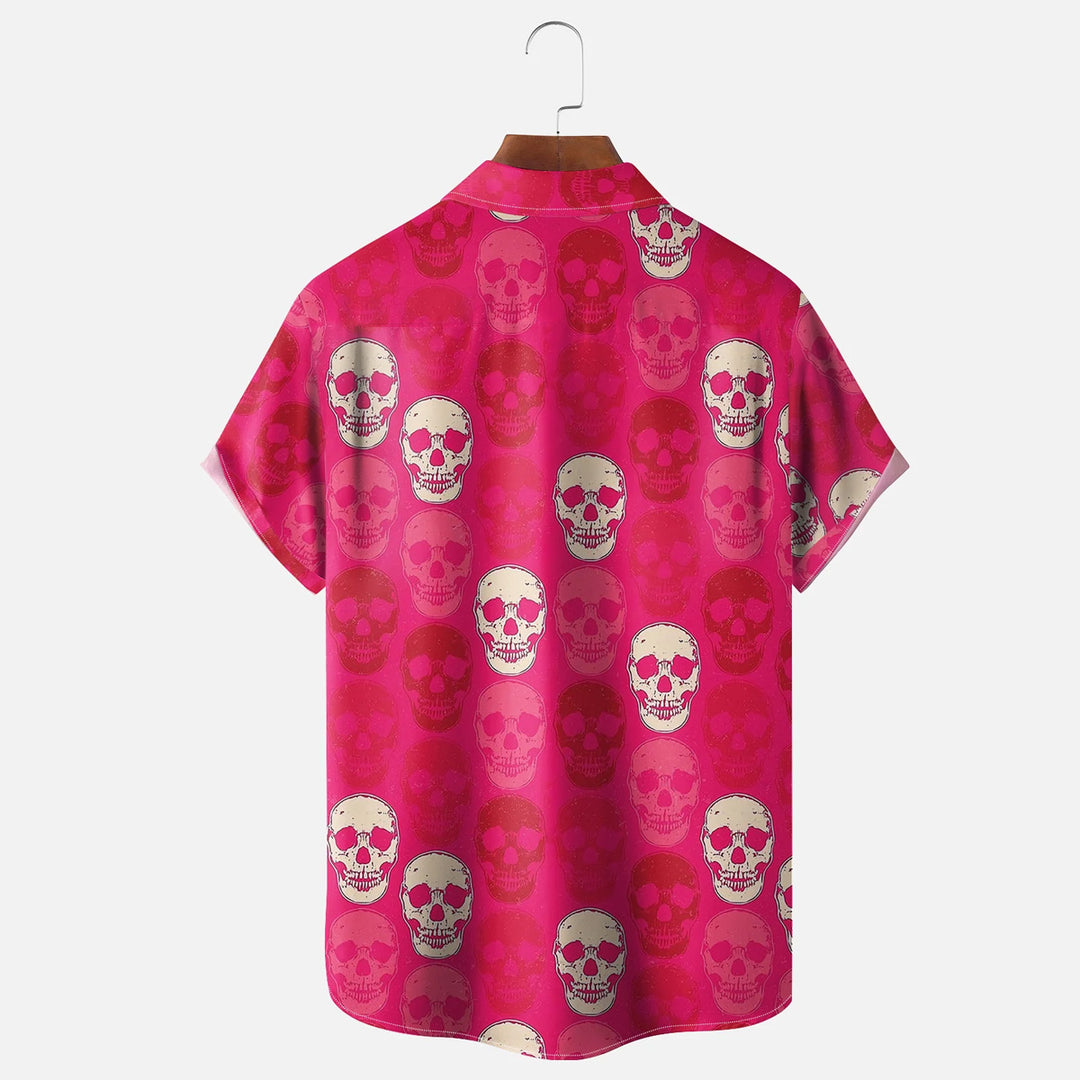 Men's Casual Wicking Skull Print Short Sleeve Shirt