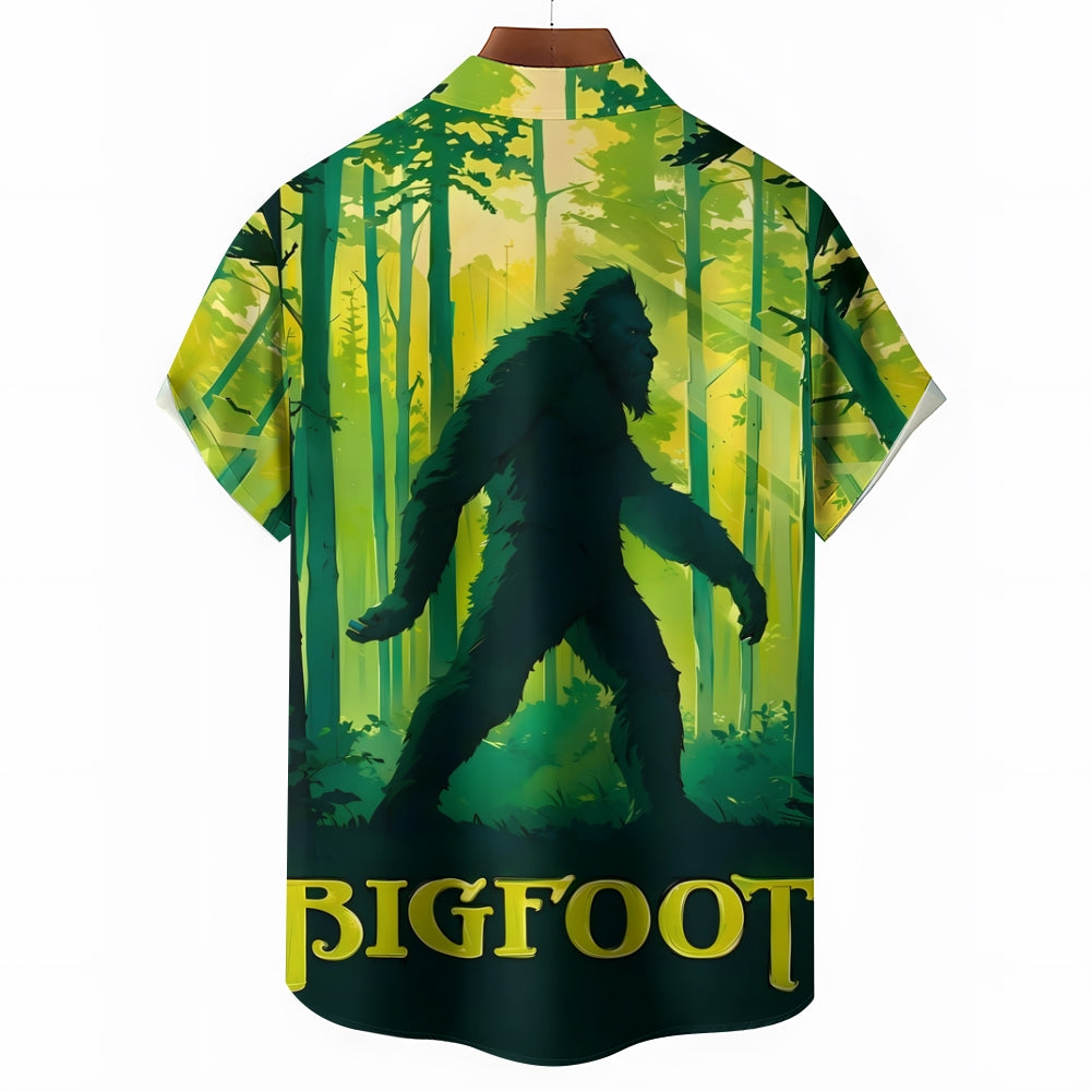 Bigfoot Forest Print Casual Short Sleeve Shirt 2408002747